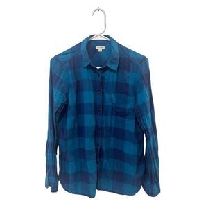 J Crew Factory Teal Blue Button Front Flannel Blouse Size 6 Western Classic